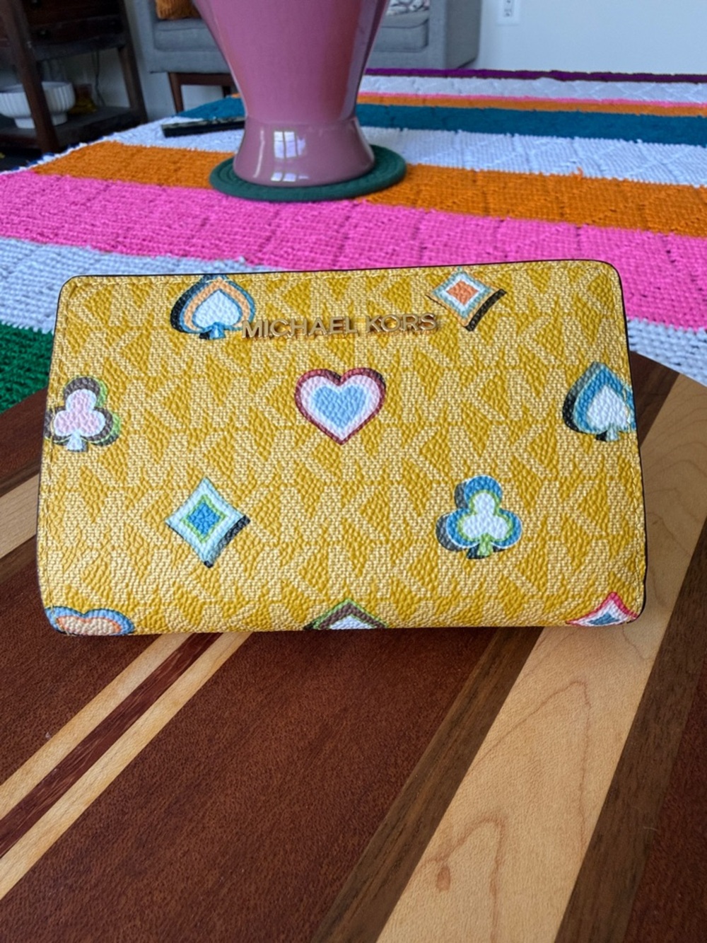 Michael Kors Yellow Logo Heart & spade  Zip Wallet